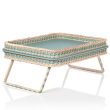 Pigment Bett-Tablett Reims, Leder & Rattan, mint