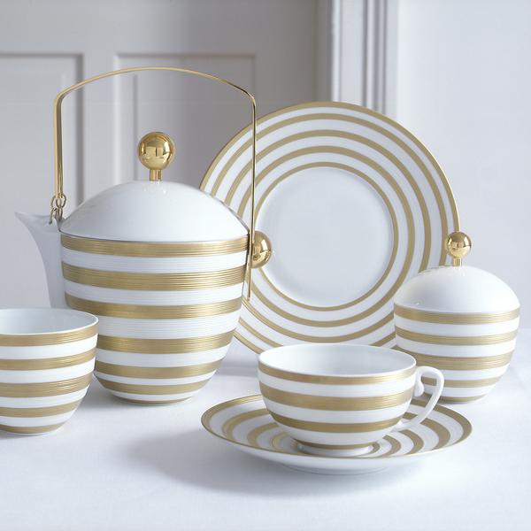 J.L Coquet Hémisphère Gold & Gold Stripe Dinnerware | artedona.
