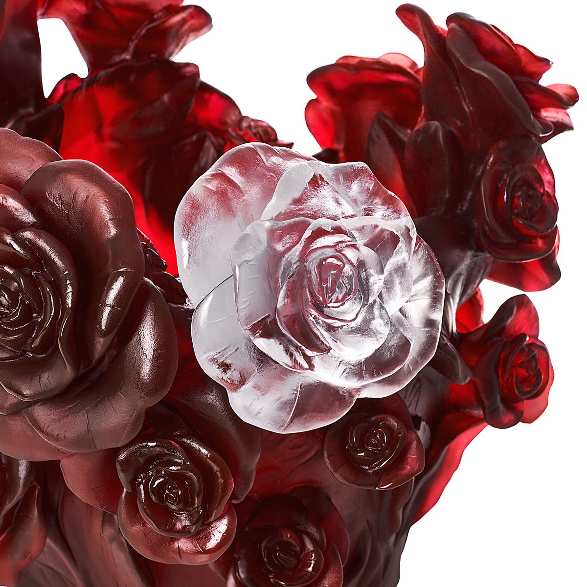 Daum Rose Passion vase, h 35 cm, red with white flower