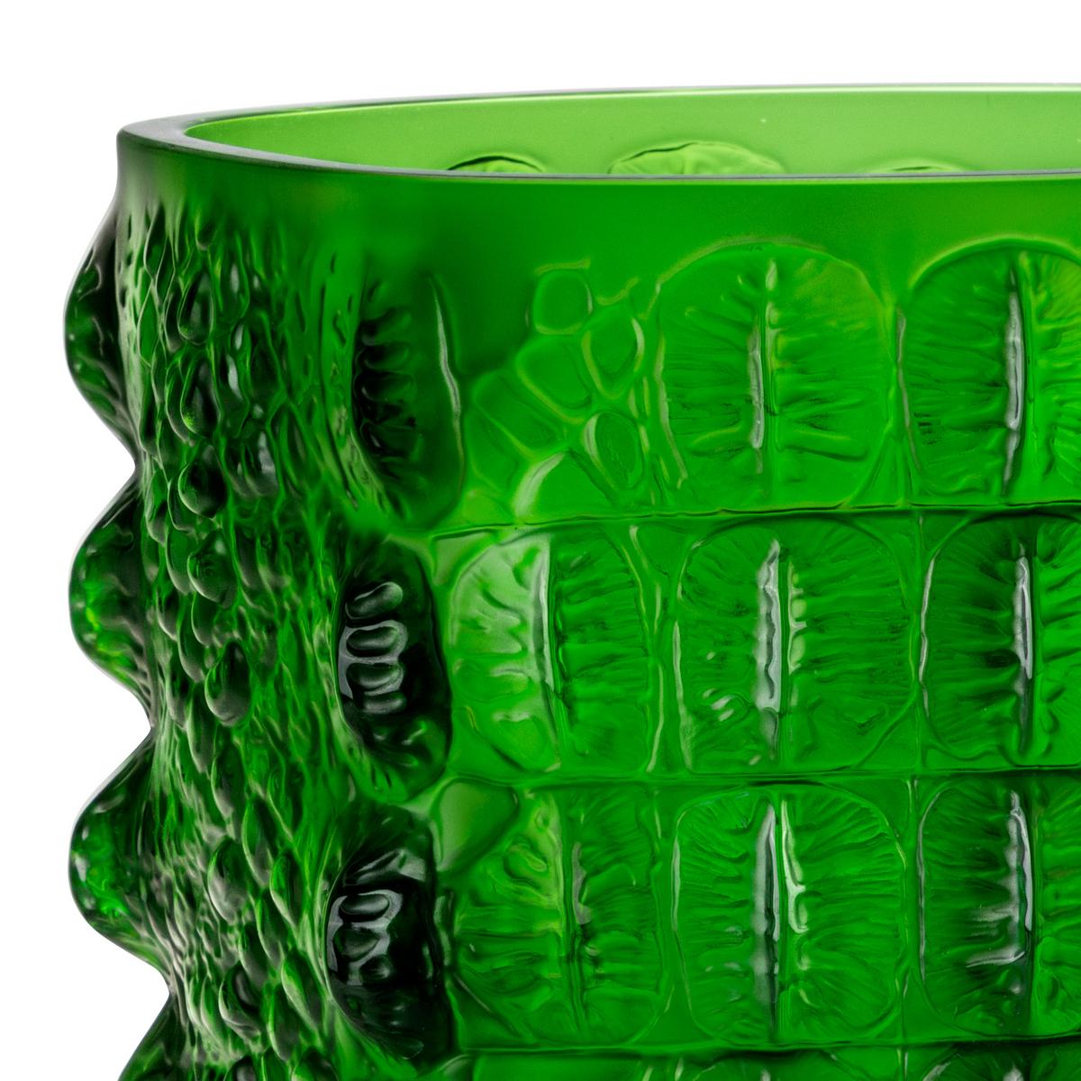Lalique Croco vase, h 26,5 cm, green | artedona.