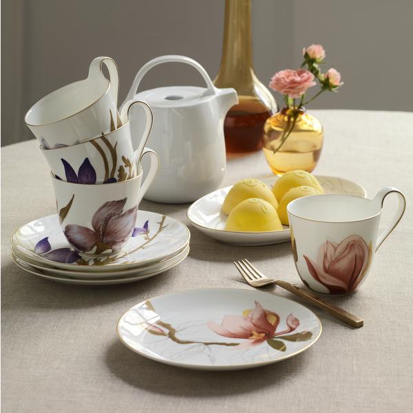 Royal Copenhagen Flora 1017545 - Tazza Con Piattino In Bone China Bianco 27cl - Motivo Floreale, Lavabile In Lavastoviglie