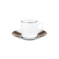 Bernardaud Dune Espressotasse, Tasse weiß und Unterteller mit platinfarbener Fahne