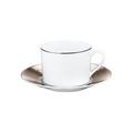 Bernardaud Dune Teetasse, Tasse weiß und Unterteller mit platinfarbener Fahne
